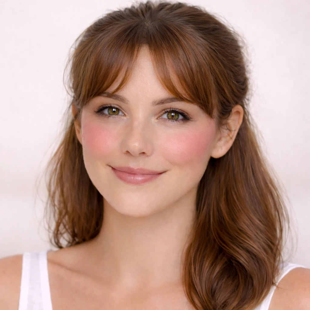 Draping blush naturel sur une femme au maquillage léger, blush appliqué en dégradé sur les pommettes pour illuminer le visag