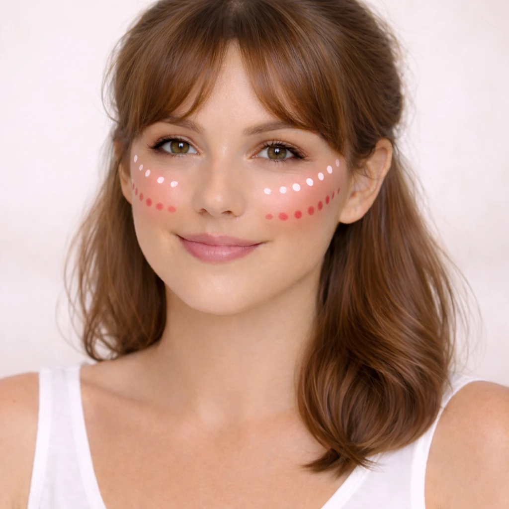 Draping blush naturel pour illuminer le visage : schéma des zones pour le placement blush