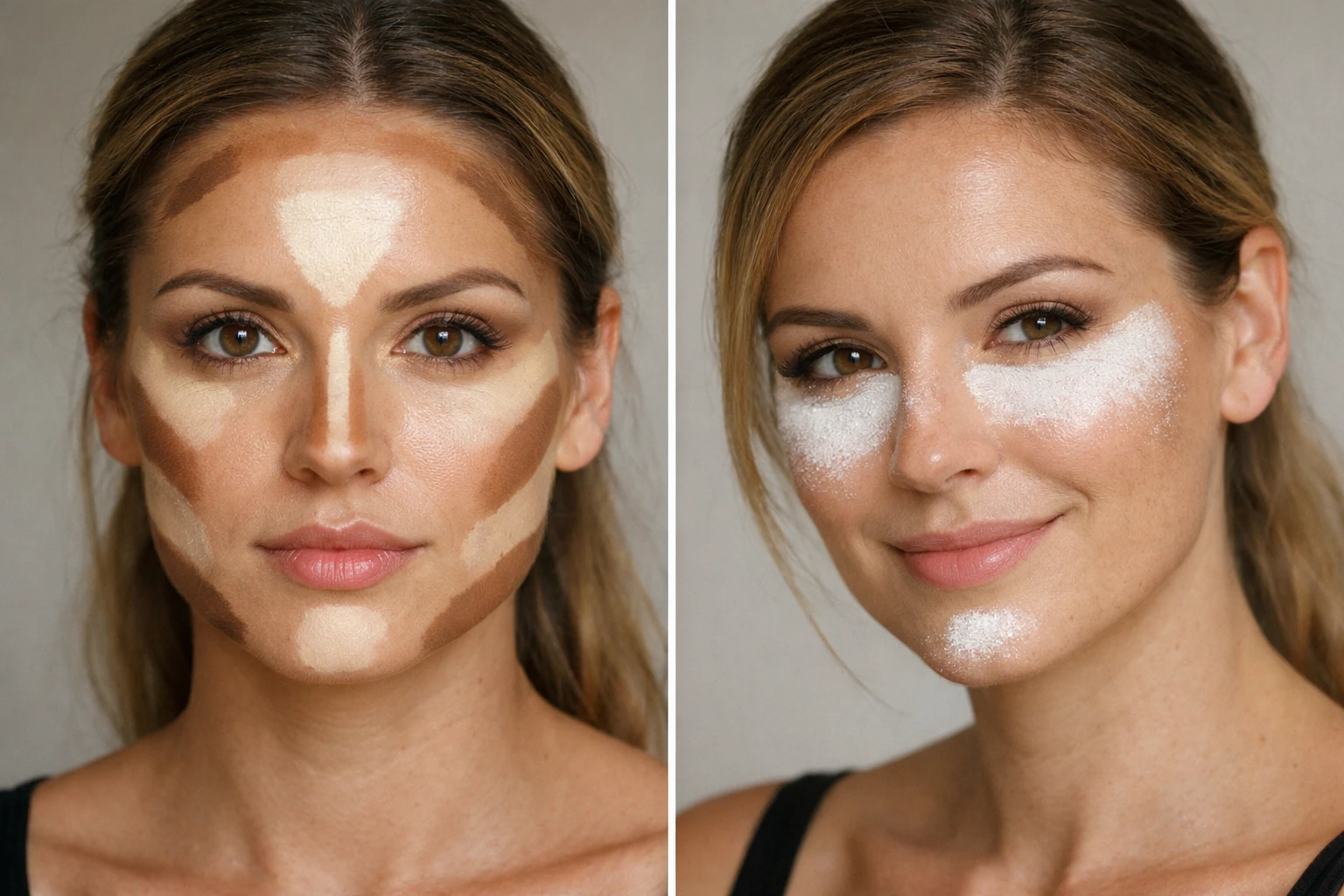 différence entre baking et contouring sur le visage avec zones de maquillage visibles