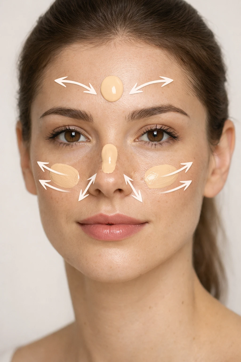 application du fond de teint du centre du visage vers l’extérieur avec les bons gestes