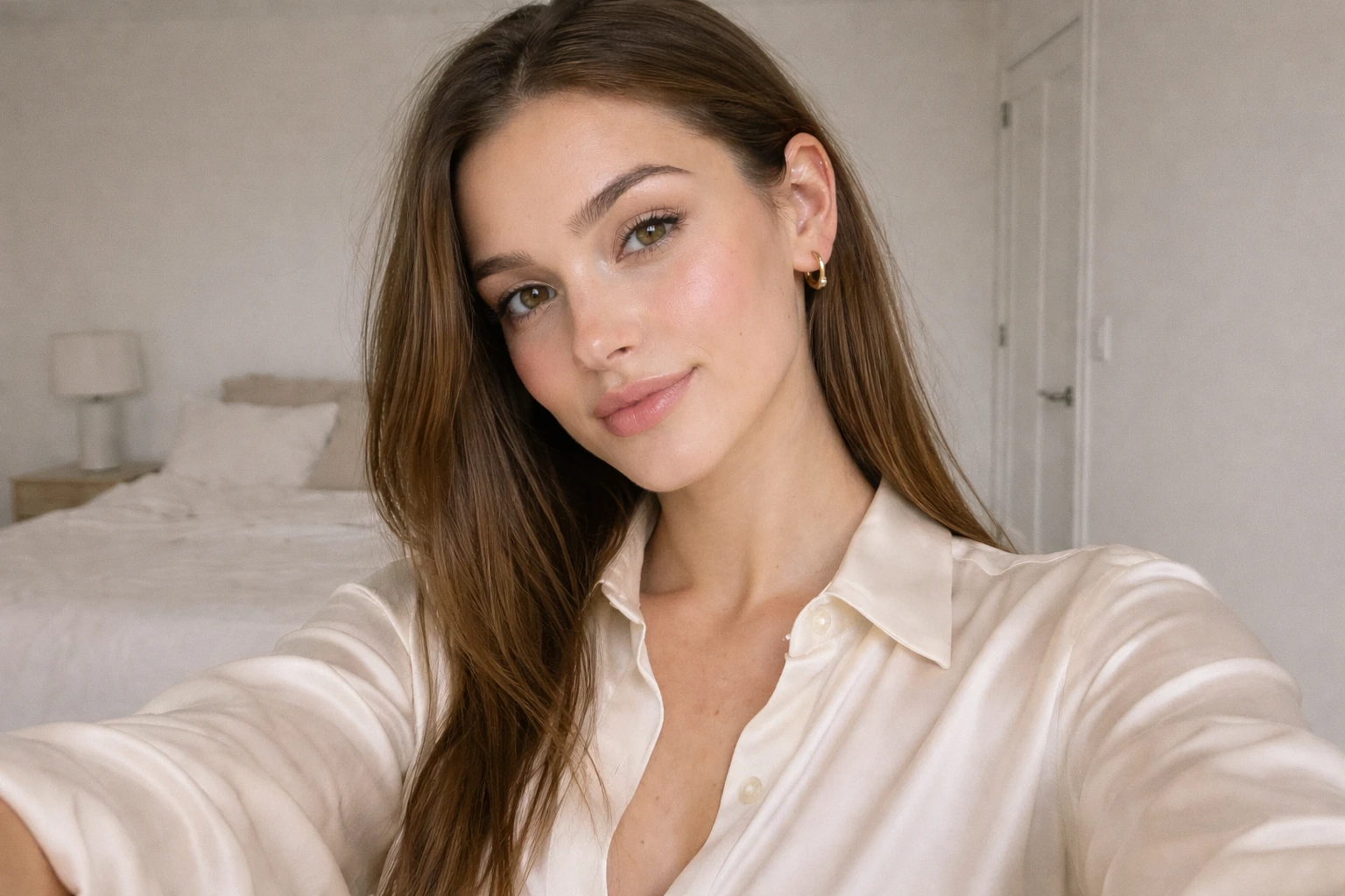 Portrait d’une femme au look clean girl et maquillage minimaliste