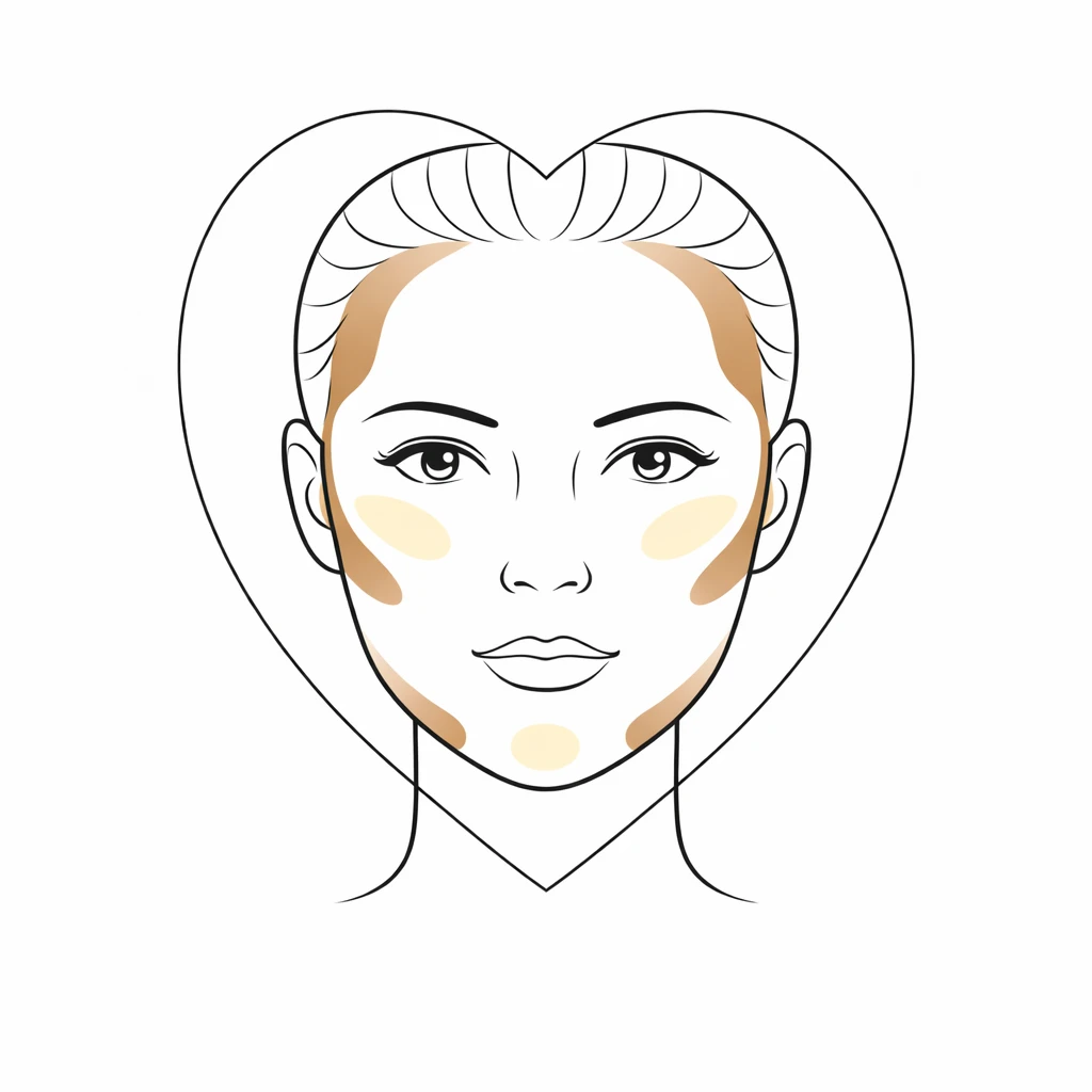 Schéma contouring visage en cœur pour équilibrer front large et menton fin