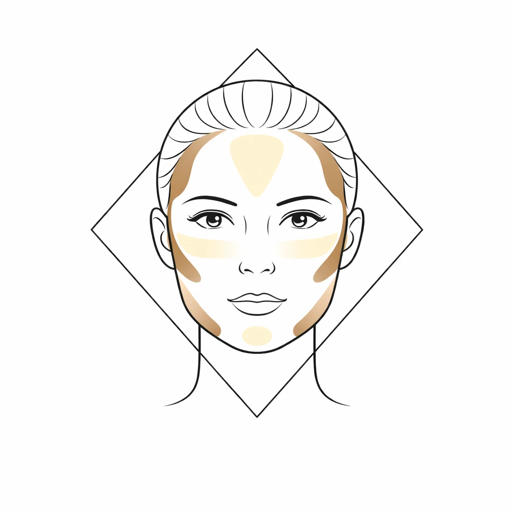Schéma contouring visage diamant avec mise en valeur du centre du visage