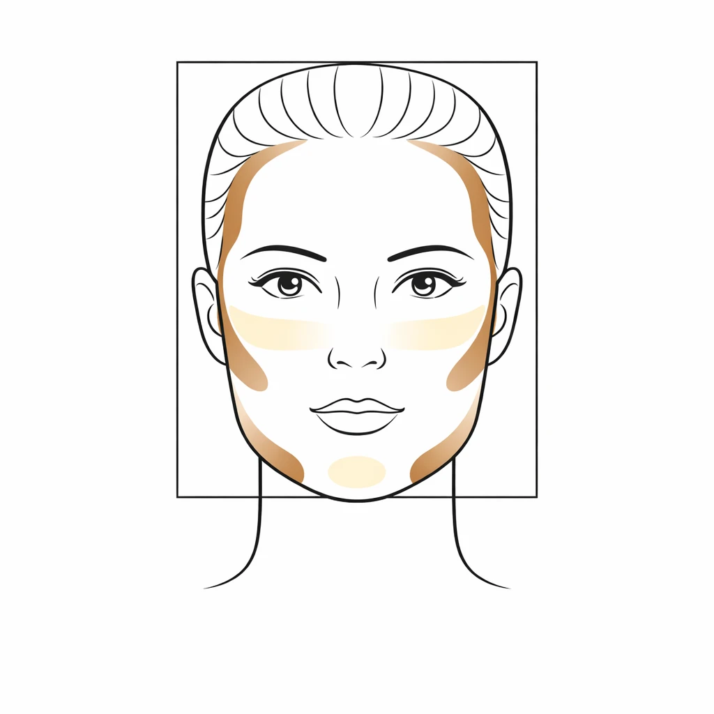 Schéma contouring visage rectangulaire pour raccourcir visuellement le visage
