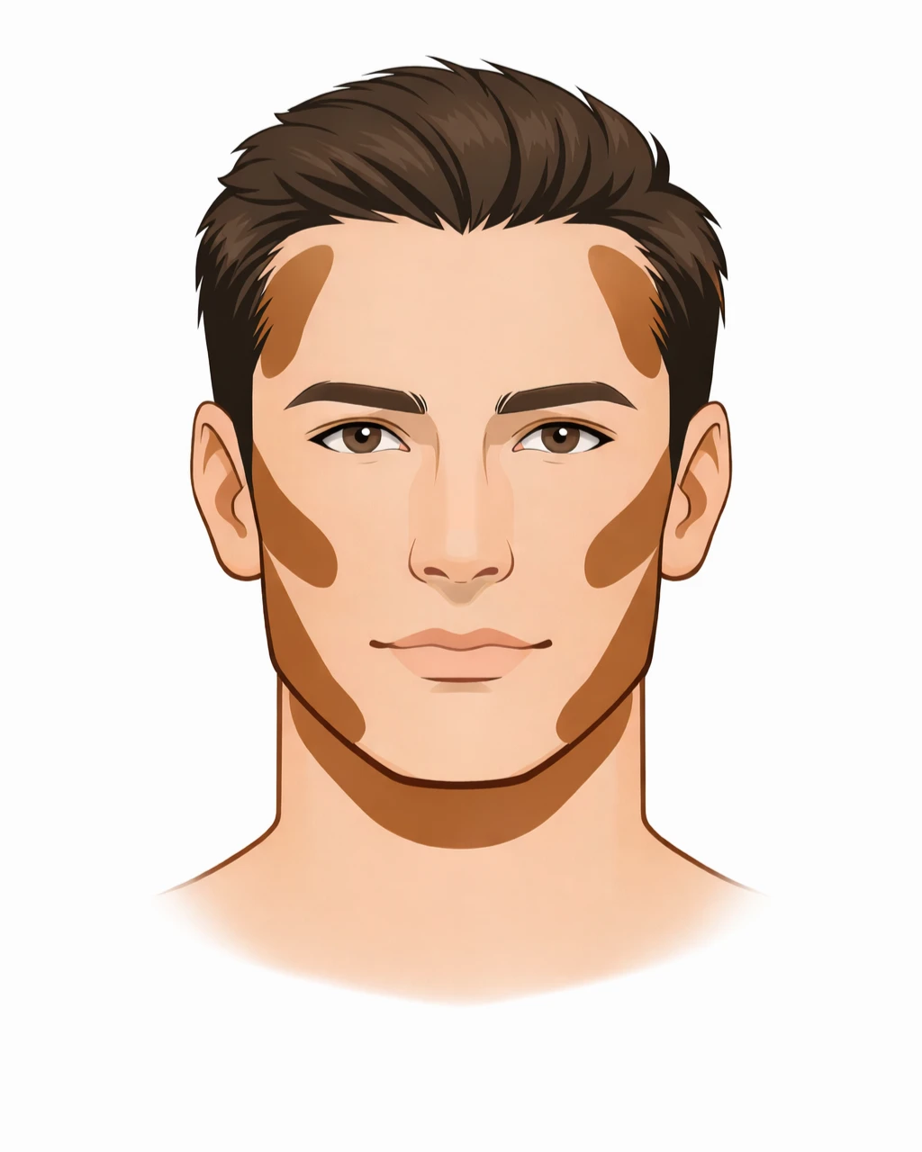 zones placement contouring homme mâchoire pommettes tempes