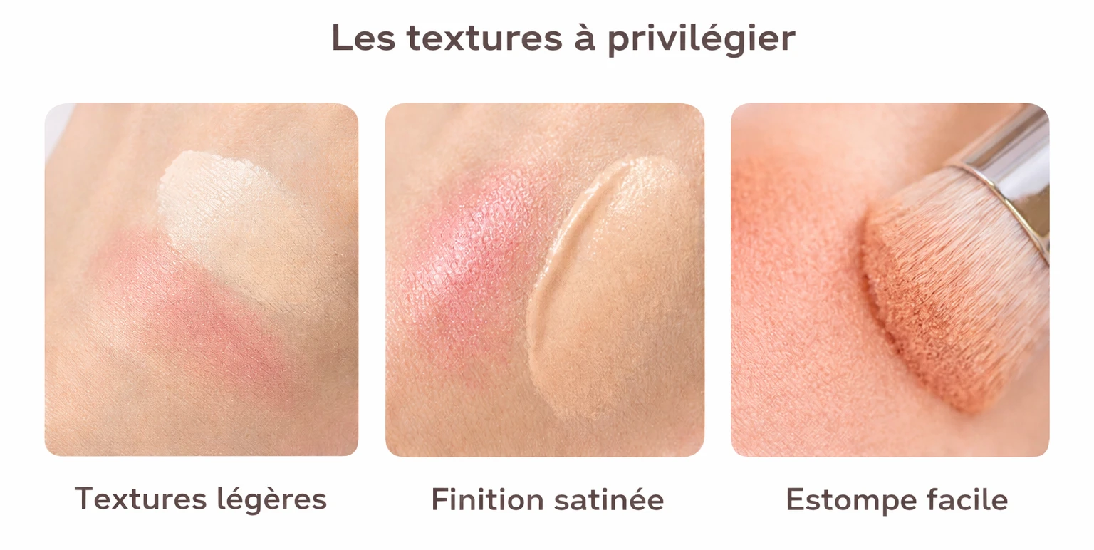 Textures légères idéales pour un contouring visage carré sans effet de surcharge.