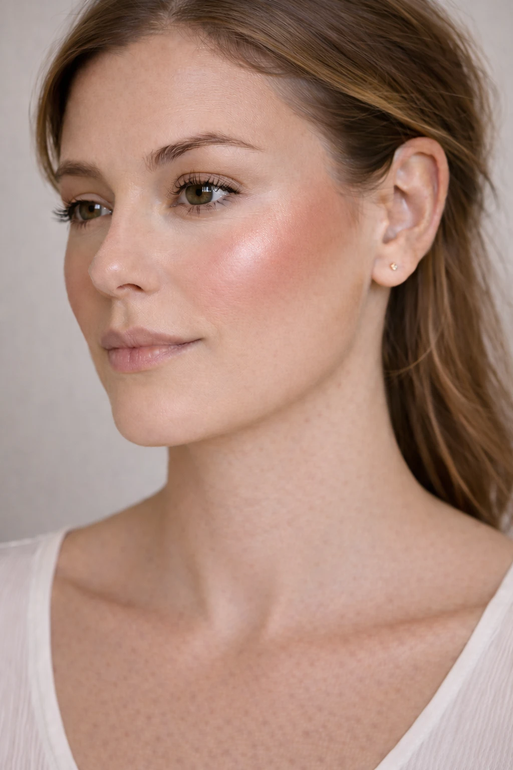 Résultat contouring visage naturel avec blush et highlighter 