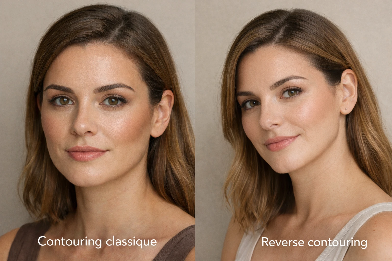 Comparaison entre contouring classique et reverse contouring avec rendu structuré versus effet naturel lumineux
