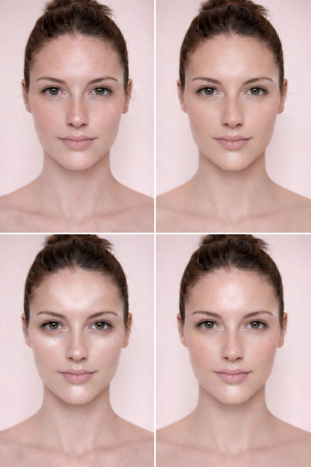 Strobing contouring du visage, zones d’illumination mises en évidence sur le front, les pommettes, l’arête du nez, l’arc de Cupidon et le menton.